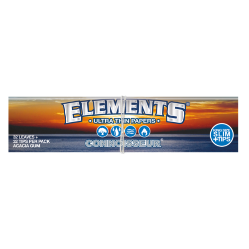 Elements Blue Connoisseur King Size Slim rolling papers with filters, 32 pcs
