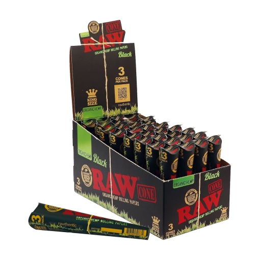 RAW Black Organic Hemp Kingsize predrolované tuby, 3 ks