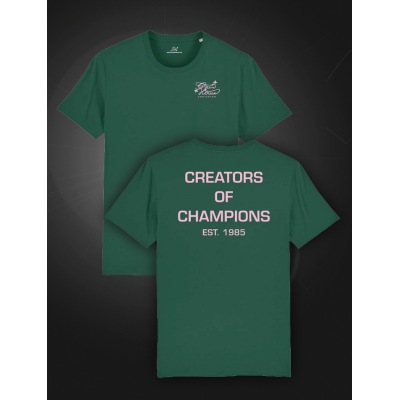 Tričko Creators Of Champions – zelené s ružovým nápisom