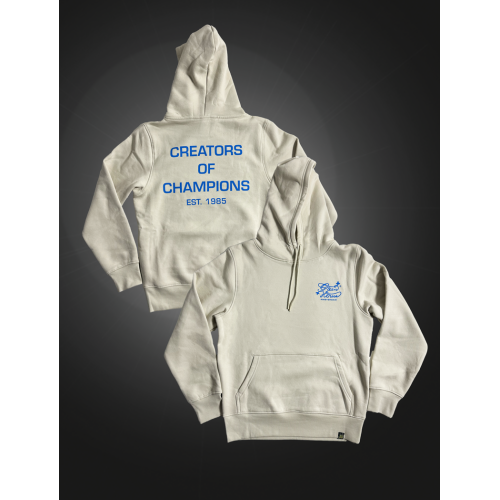 Creators Of Champions hoodie without zipper - beige with blue lettering